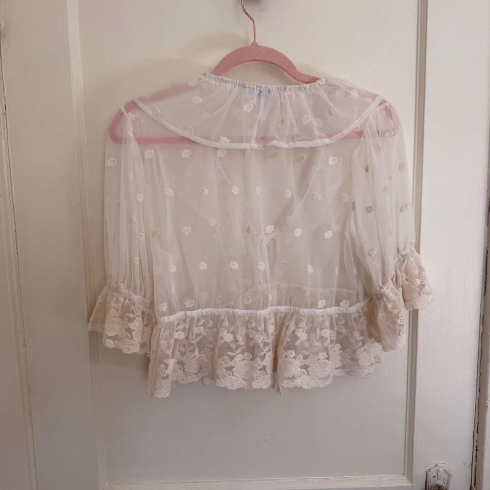 And Now This Sheer Floral Embroidered Ruffle Ivory Blouse Women’s Medium - Picture 2 of 10